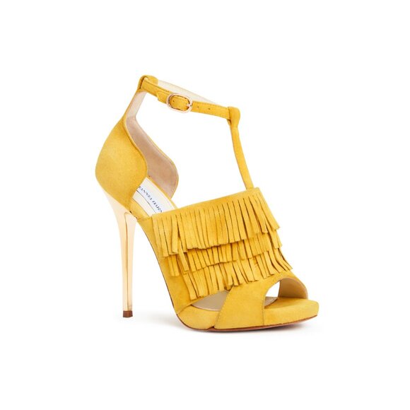Jackie Suede T-Strap Platform Heels in Mustard - Picture 2 of 3